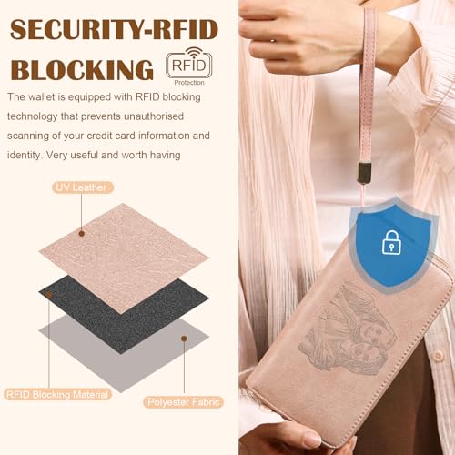 Personalized RFID Wallets for Women – Custom Name & Photo Leather Clutch, Double Zipper Large Capacity Wristlet, Mothers Day Wallet Gift for Mom Wife (PINK)4