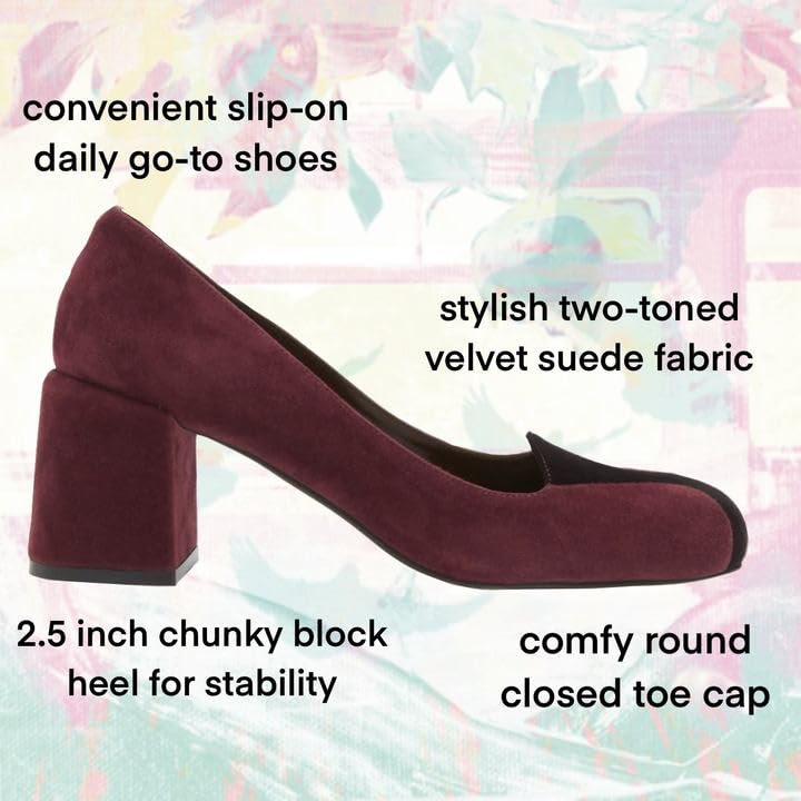 Women Vintage Chunky Block Heel Suede Pumps Round Closed Toe Slip On Dress Sandals Two-Toned Cap Toe Mid Thick Heels Office Work Shoes Ladies Classic Formal Wedding Party Comfort 4-11 M US3