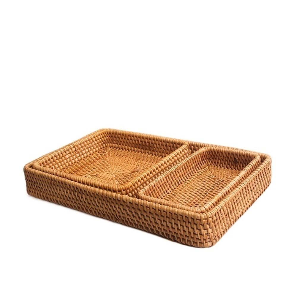 MRKU Basket Storage Box Kitchen bedroom Accessories Desktop Rattan Weaving Tea Set Dessert Tray Living Room Household Rattan Weaving