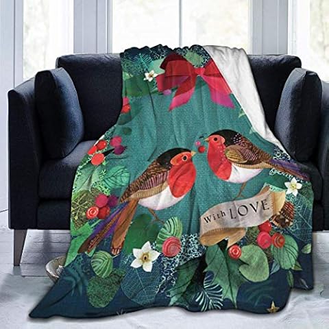 OUSHENGMAOYI Christmas Robin Love Holly Wreath Xmas,Fleece Throw Cloak,Nursery Bedding Decor,Flannel Throw Blanket,Warm Blanket,Bedroom Decorations,Soft Cozy Quilt M Cover