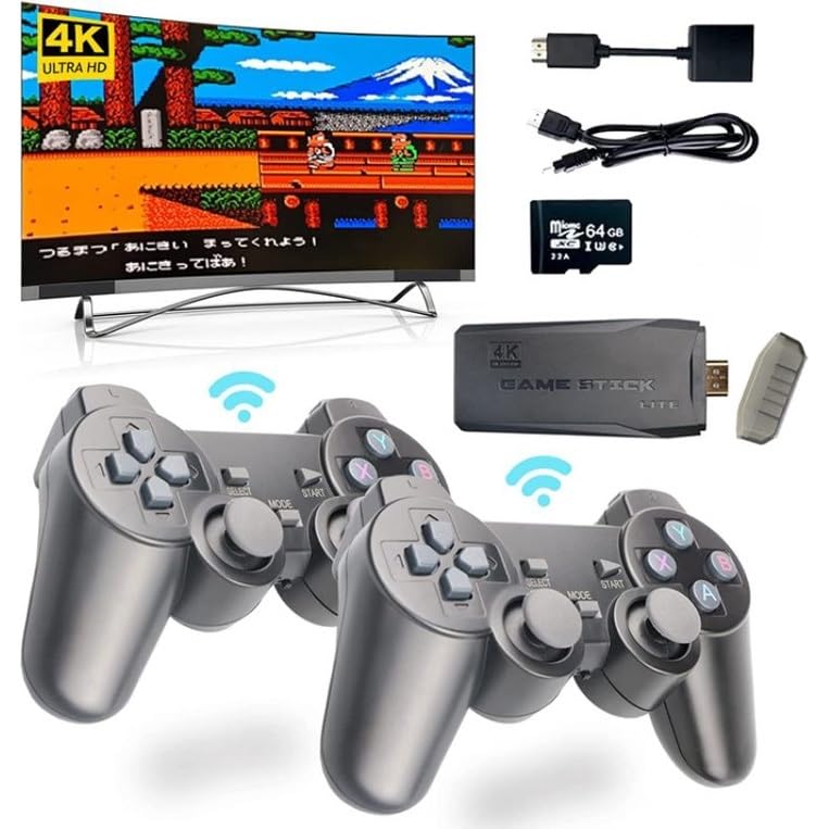 Console Retrogaming +14000 Jeux HDMI 64GB, Console de Jeux Retro avec 2 Manettes sans Fil, Arcade Game Stick 4k Retro, Retrowave Gamestick 12 Emulateur. New Upgraded Version