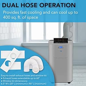 Whynter portable air conditioner 12000 btu with dual hose dehumidifier cooling fan for 400 sq ft rooms includes ac unit window kit elite arc 122ds 7000 sacc silver  urban country home decor