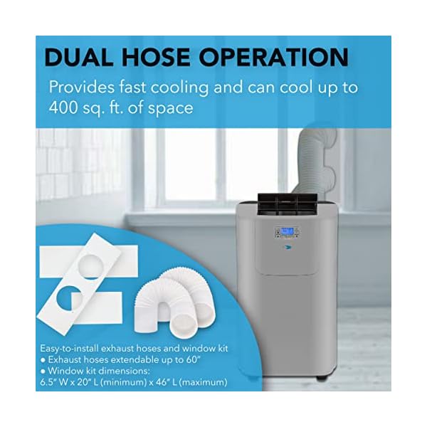 Whynter portable air conditioner 12000 btu with dual hose dehumidifier cooling fan for 400 sq ft rooms includes ac unit window kit elite arc 122ds 7000 sacc silver  urban country home decor