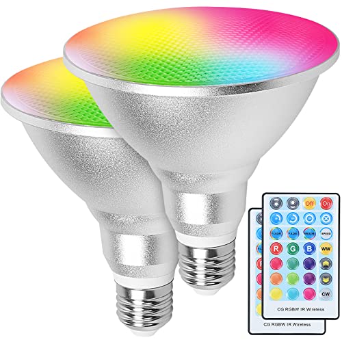 2 Pack Par38 Flood Light Bulbs Outdoor 30W, Led Color Changing Spotlight Waterproof, 100W Equivalent, Timing, Remote, Dimmable Colored Porch Light E26 For Holiday Halloween Christmas Party Decoration #TOP4