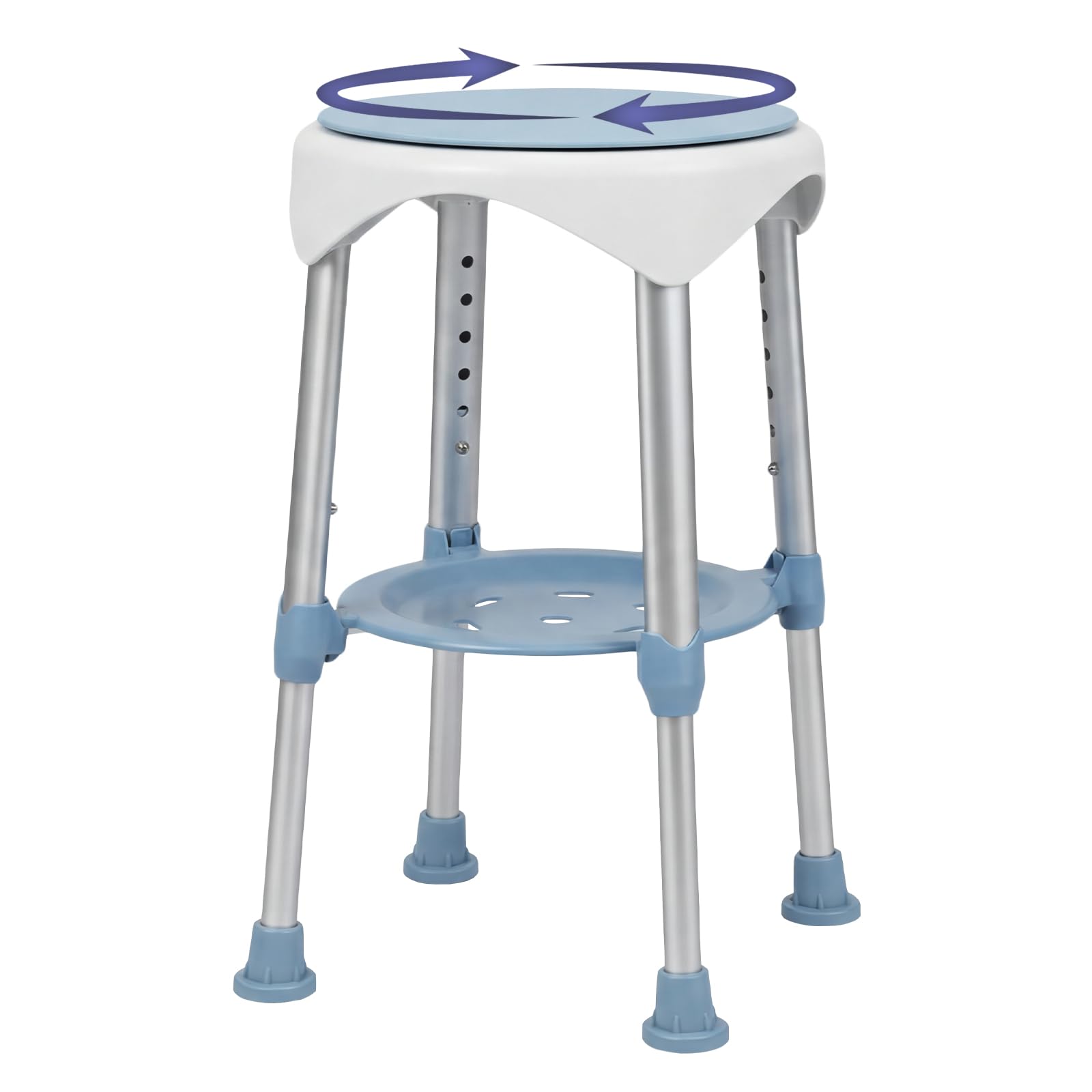 Levede Blue 360° Swivel Shower Stool, Height Adjustable Shower Chair With Storage Tray, Non-Slip Bathroom Shower Seat Supports 150Kg For Elderly, Disabled & Pregnant With Limited Mobility