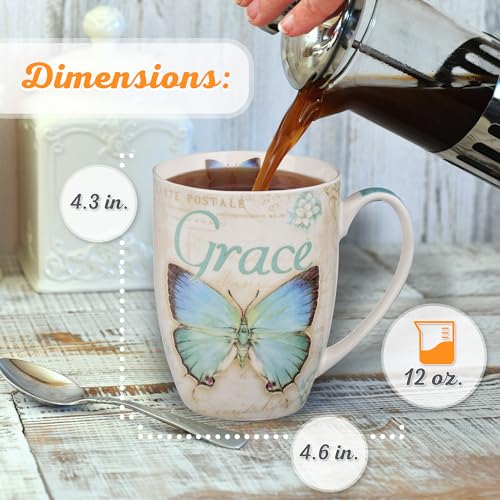 Christian Art Gifts Ceramic Coffee Mug for Women 12 oz Blue Butterfly and Floral Bible Verse Mug - Grace - Ephesians 2:8 Microwave and Dishwasher Safe Novelty Scripture Drinkware - Image 3