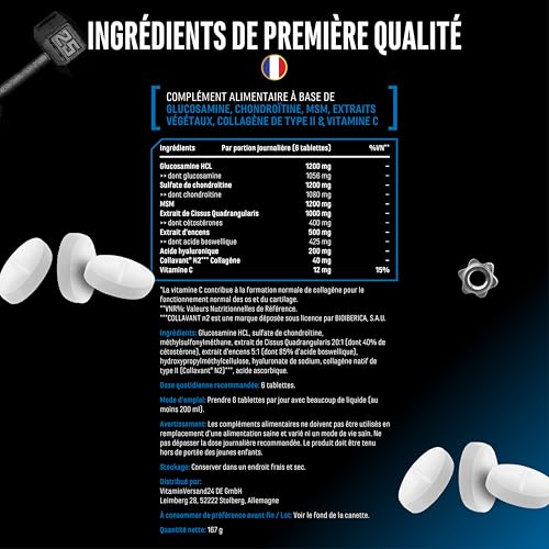 Joint Essentials – Complément alimentaire pour les articulations avec Collavant® N2 collagène de type II – Glucosamine + chondroïtine + MSM + acide hyaluronique + vitamine C – 180 comprimés – Image 7