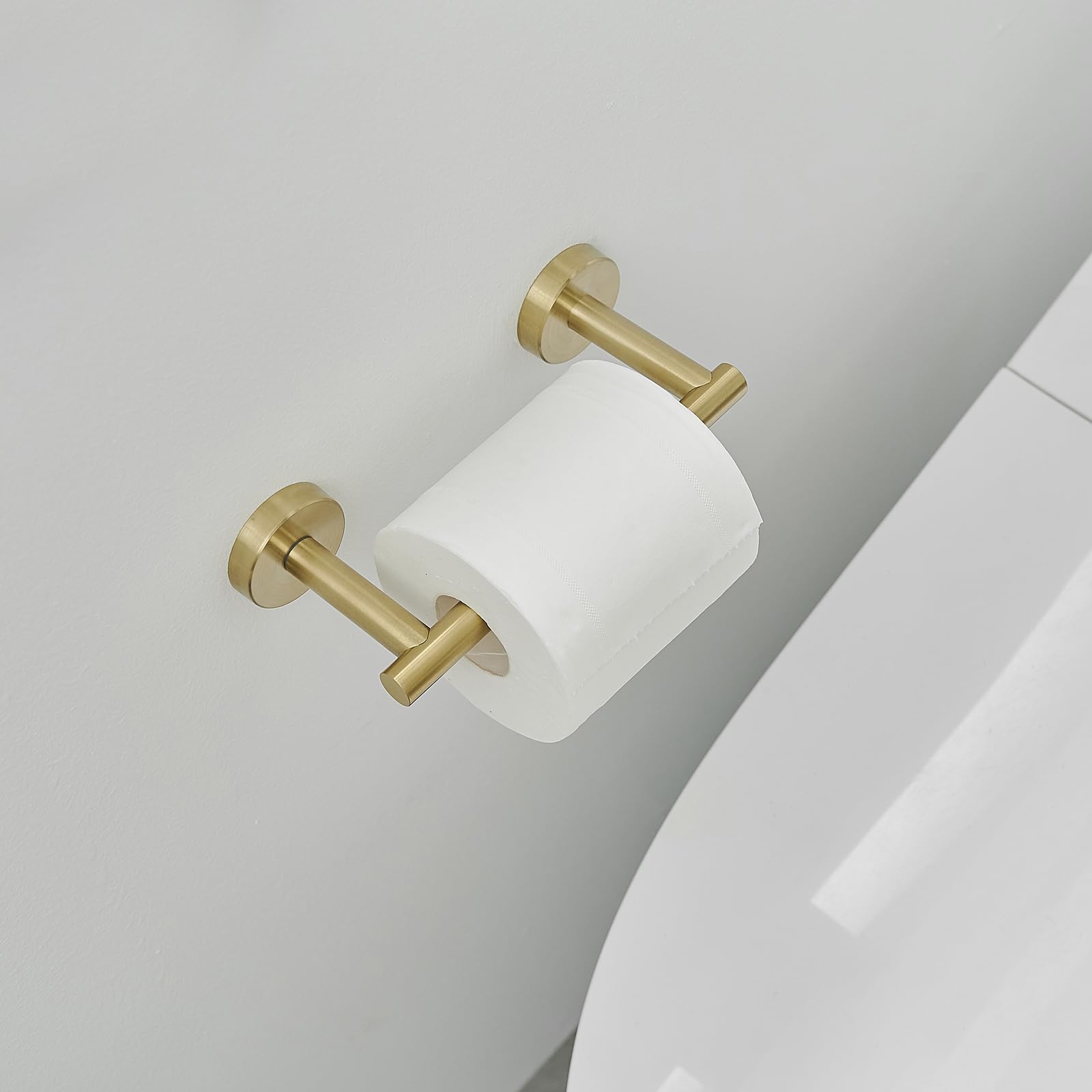 Homevacious Brushed Gold Toilet Paper Holder,Modern Bathroom Tissue Roll Holder Wall Mount,SUS 304 Stainless Steel Double Post Pivoting Toilet Paper Roll Holders for Bathroom RV