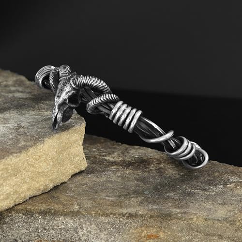 925 Sterling Silver Ram Skull Cuff Bracelet – Handmade Viking Style Open Bangle for Men – Oxidized Tribal Horned Design2