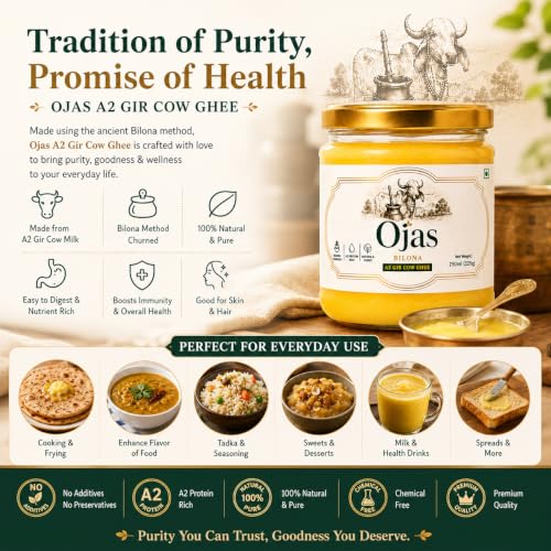 Image of OJAS BILONA A2 Gir Cow Ghee, Bilona Churned, 250 ml