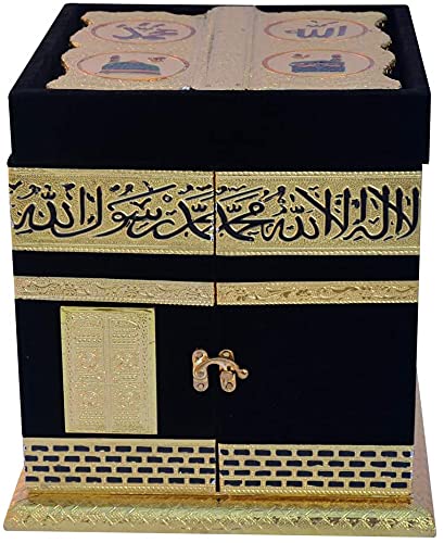Khwajadarbar Wooden Kaba Box Decorated by Black Velvet/Wooden Rahel up on The Box Decorative Showpiece