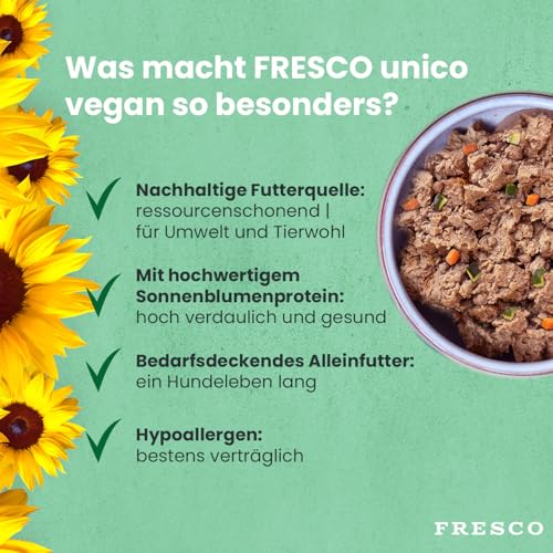FRESCO Dog Unico Vegan hypoallergenes Hundefutter nass | gesundes Premium Hunde Nassfutter | verträgliches & unkompliziertes Alleinfutter | 12x400g