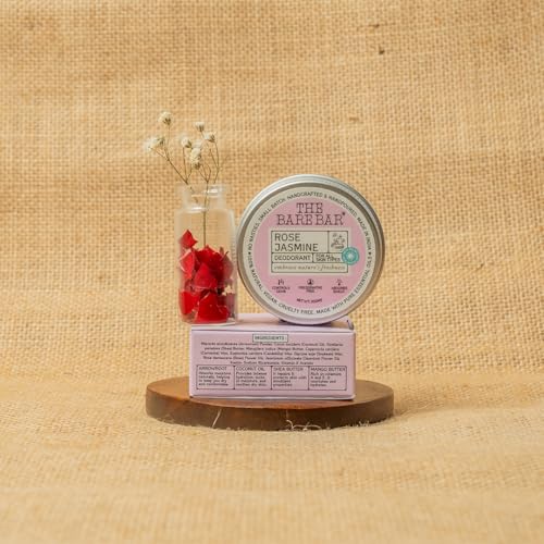 Image of The Bare Bar Rose Jasmine Deodorant - 20 gm | Floral Fragrance| Odor & Sweat Control | Natural formula and Chemical free| Good for all skin types | Travel Mini Size Solid Deodorant for Men & Women