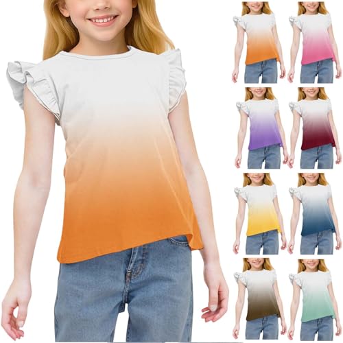 Girls Gradient Ruffle Flutter Sleeve T-Shirts Cute Summer Tops Loose Crewneck Casual Tees for Kids 3-15 Years2
