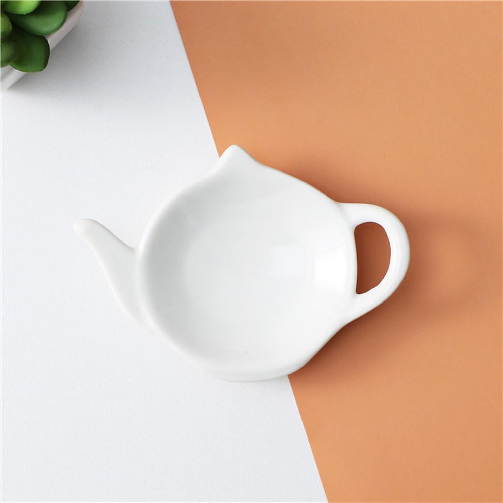 4Pcs Ceramic Tea Bag Holder Personalized Teapot Shaped Tea Bag Coasters Tea Bag Saucers Rest Dish Tray for Tea Bag, Spoon Rest, White
