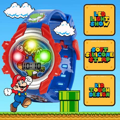 accutime super mario kids digital watch with yoshi led light show soft silicone strap durable kid-friendly design fun time-telling for boys and girls