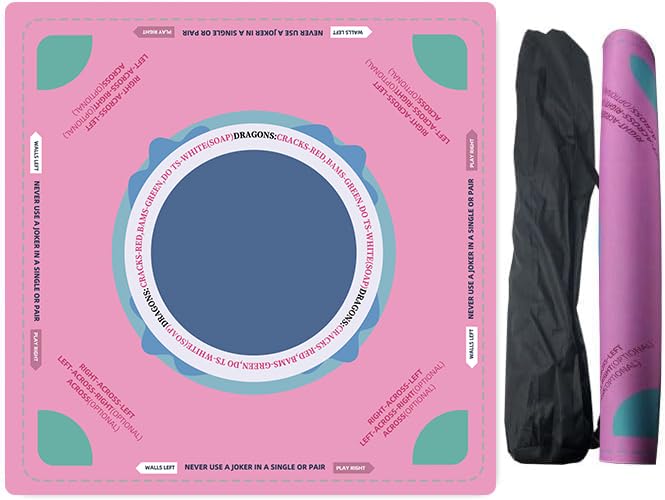 ishenkea Mahjong Learning Mat(33"X33")，Neoprene Mahjong Mat for Table，Non-Slip, Noise-Reducing Mahjong Table Mat for American（Pink）