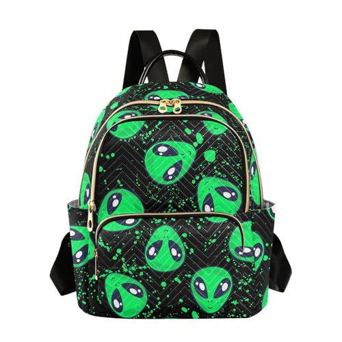 Image of Green Alien Mini Backpack Fashion Backpack Purse for Women,Handbag Shoulder Bag Casual Daypack, Ladies Gift for College Work (M)
