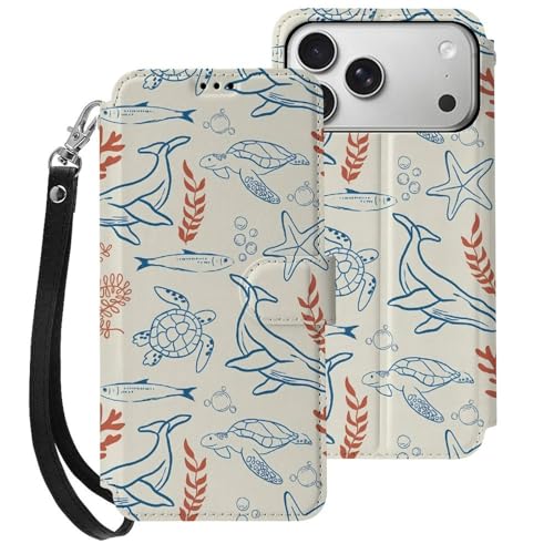 iphone 17用 ケース 海 魚 クジラ カメ 手帳型 と互換性のある カード収納 いphone17用 カバー 手帳型 Puレザー 横置きスタンド機能 折りたたみ スマホケース スタンド付き アイフォン 17用 ケース 内蔵マグネット 開閉式 財布型