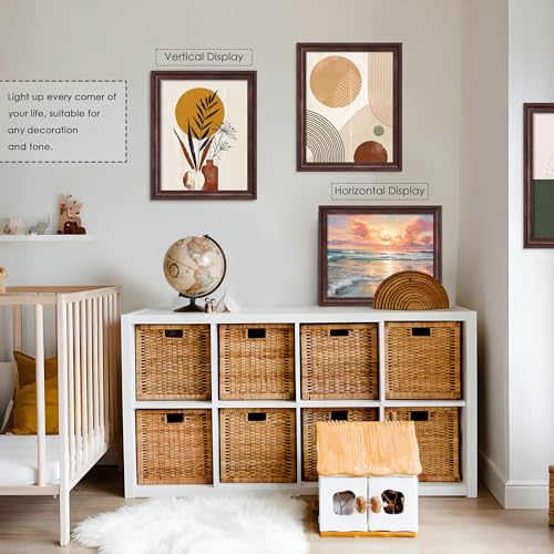 Image of 11x14 Picture Frame Walnut Brown with Black Back Board, Curved Extra Wide Edges, Vintage Style Picture Frame 11x14 inches for Wall Decor