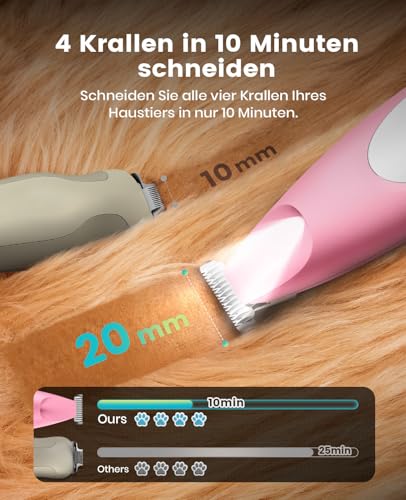 oneisall Pfotentrimmer für Hunde mit LED-Licht, Leiser Hundepfoten Trimmer Paw Trim Pro dr Pfoten, Wiederaufladbar Schermaschine Hund Hundeschermaschine für Pfoten, Augen, Ohren, Gesicht (Rosa)
