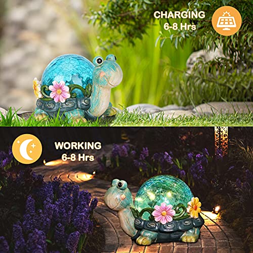 Afirst Solar Garden Statues Outdoor Figurines - Turtle Lawn Ornament With Solar Lights Cracked Glass Outdoor Decor For Patio Yard Decorations thumb #1