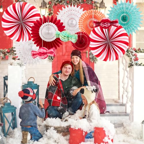 Image of Christmas Hanging Paper Fans Decoration Christmas Peppermint Candy Hanging Ornaments Party Ceiling Hangings Deco Candy Tissue Paper Fans Backdrops Party Supply
