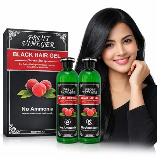 Fruit Vinegar Gel Hair Color, Organic & Natural Hair Color For Men & Women Dye for Black Hair (Black, 1000ml (500ml X 2))