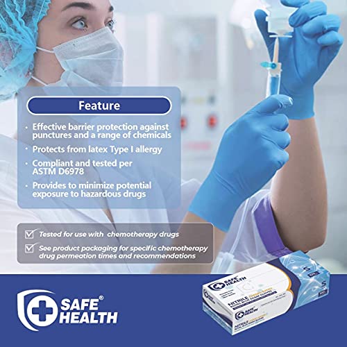 Safe Health Nitrile Exam Disposable Gloves, Latex Free, Powder Free, Blue, Box Of 100, Small, Textured, 3.5 Mil, Chemo Rated, Chemical Resistant, Medical, Dental, Hospital, Pharmaceutical, Laboratory #TOP2