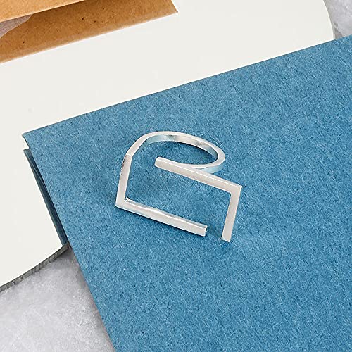 Unique Rectangle Open Band Ring for Women Girls Silver Plated Minimalist Geometrical Statement Adjustable Expandable Finger Rings Hypoallergenic Comfort Fit Fashion Simple Christmas Holiday Jewelry3