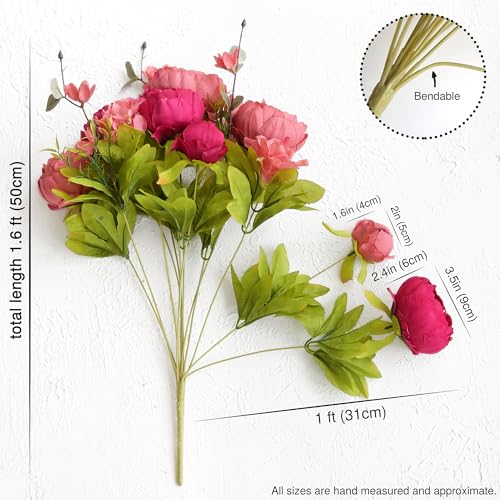 Image of FiveSeasonStuff Country Barn Red Peony Bouquets, 2 Bundles Artificial Silk Flowers with Hydrangeas for Wedding Centerpieces & Home Decor