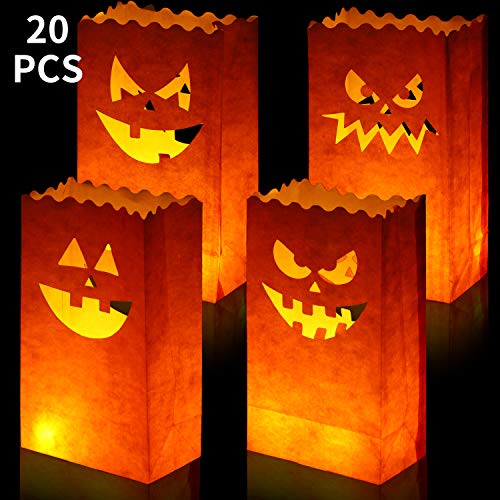 Outus 20 Pieces Halloween Pumpkin Bags Candle Luminary Paper Lantern