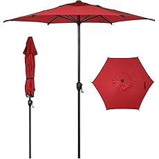 7.5FT Outdoor Patio Umbrella, Table Market Umbrella With Push Button Tilt and Crank, 6 Sturdy Ribs UV Protection Waterproof for Garden, Deck, Backyard, Pool (Red)