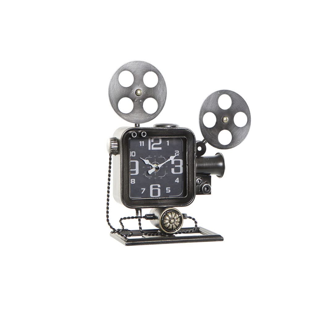 DKD Home Decor Table Clock Glass Black Iron (31.5 x 10 x 35 cm) (Reference: S3026694)