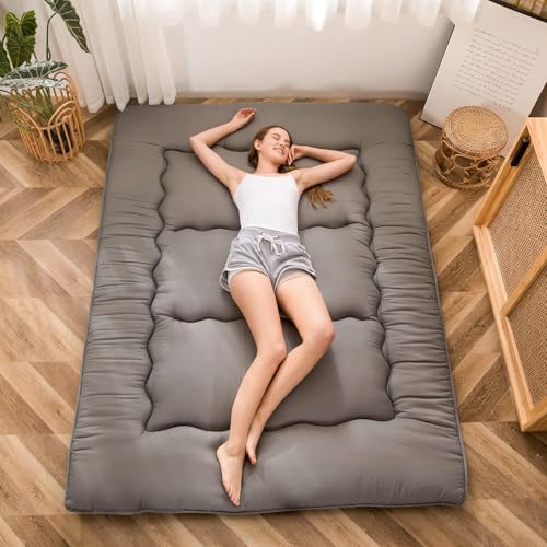 Image of MAXYOYO Japanese Floor Mattress Futon Mattress, Thicken Tatami Mat Sleeping Pad Foldable Roll Up Mat for Boys Girls Dormitory Kids Floor Couch, Charcoal Grey, Twin