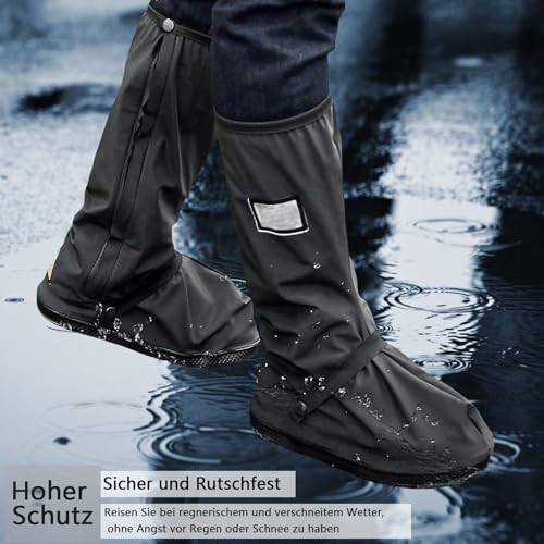 Amexo Schuhüberzieher Wasserdicht, Wasserdicht Überschuhe Schuhüberzieher Wiederverwendbare Faltbare Regenstiefel-Schuhabdeckun mit Reflektorstreifen für Regen Schnee Outdoor Rutschfester (L) – Bild 5