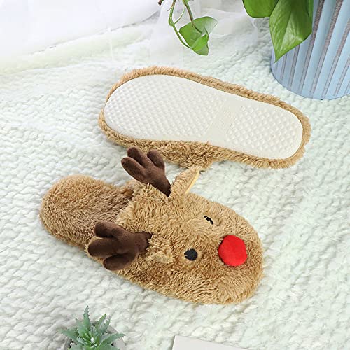 JadeRich Lovely Reindeer Slip-on Slippers Winter Soft Comfy Lightweight Fleece Animal Indoor Shoes2