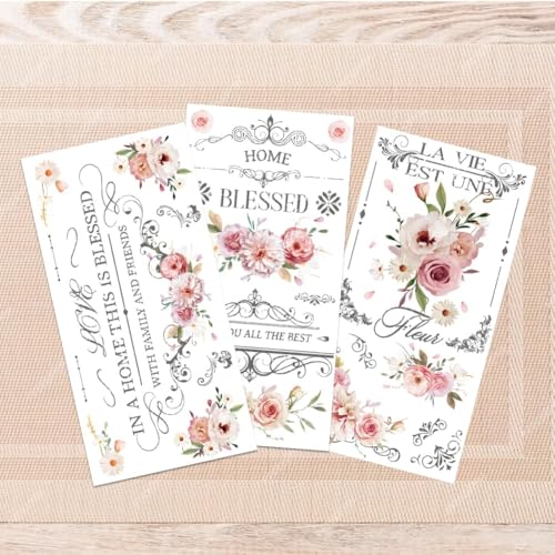 PLIGREAT 3 Blätter Retro Rub on Sticker für Möbel Transfers Aquarell Blumen Aufkleber für DIY Handwerk Holz Kleiderschrank Schublade Schranktür Tischstuhl Dekoration alte Möbel Renovierung Dekor
