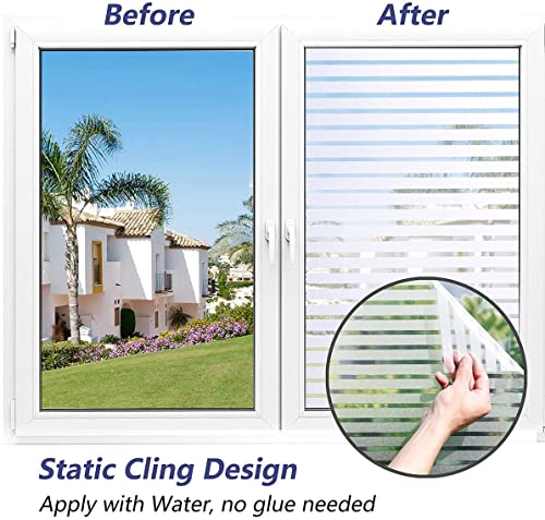 Image of HOME13 Window Film Stripe Frosted, Decorative Static Cling Window Film Window Clings Privacy Non-Adhesive Frosted Glass Film for Living Home (Vinyl, 24x240)