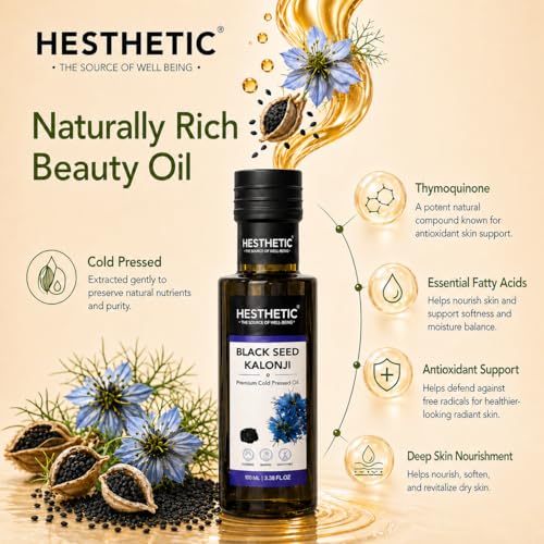 Image of HESTHETIC Cold Pressed Black Seed Oil Pack of 2 x 100ml | Pure Kalonji (Mangraila Tel) Edible Virgin Oil | High-Thymoquinone Food-Grade Nigella Sativa for Cooking, Salad & Daily Wellness