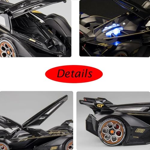 Image of 1:22 Scale Lambo V12 GT Toy Car for Kids Collection Diecast Metal Model Car with Light Sound Pull Back Openable Door