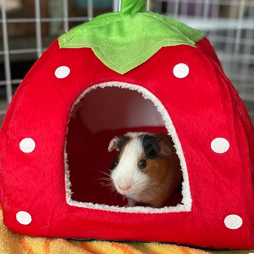 Kuschelsack Meerschweinchen Höhle Waschbar Kaninchen Kuschelhöhle Kuschelig Winter Gemütliches Kleintierbetten für Zwergkaninchen (Erdbeeren)