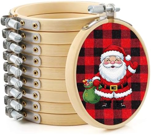Pllieay 10 Pieces 4 Inch Round Embroidery Hoops Christmas Bamboo Circle Cross Stitch Hoop Rings for Christmas Art Craft Sewing Pllieay 10 Pieces 4 Inch Round Embroidery Hoops Christmas Bamboo Circle Cross Stitch Hoop Rings for Christmas Art Craft Sewing