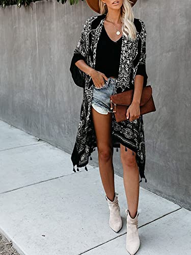 Image of Breezy Lane Women's Kimono Cardigan Summer Swimsuit Coverups Beach Cover Up with Floral Print for Vacation