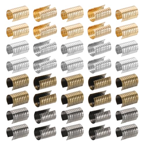 PATIKIL Clip de Cuerda de Cuero de 14x8.5mm, 120 Piezas de Tubos Cilíndricos de Metal, Tapas Plegables de Cierre de Extremo para Hacer Joyas de Borla, Artesanía, 4 Colores