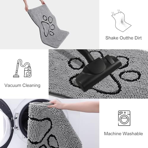 Image of Smiry Dog Door Mat for Muddy Paws, Absorbent Dirt Trapper Non Slip Quick Dry Washable Chenille Mat for Mud Dogs, Entry Rug for Indoor and Outdoor (45x27 Inches, Grey and Black)