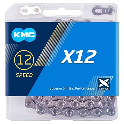 KMC 12 Speed Chain Compatible with Shimano/SRAM and Other 12 Speed drivetrains, X12 Upgraded Silver Chain(126 Links, Included 1 Pair Missing Link) Cover
