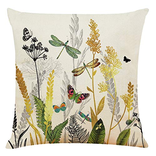 Decorative Throw Pillow Covers 18x18 inches Set of 4 Birds Butterfly and Plant Cushion Covers 45cm x 45cm Boho Linen Square Throw Pillow Cases for Living Room Sofa Couch Bed Pillowcases (Gold Black) - Image 4