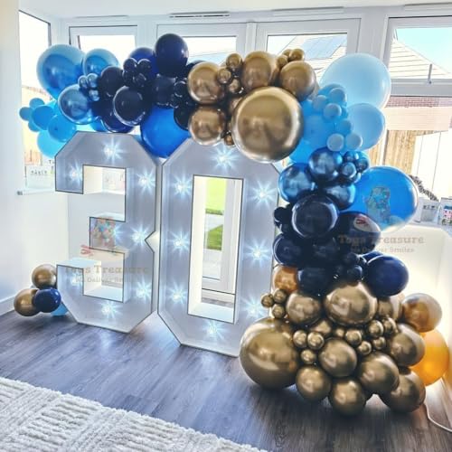 Image of Blue Gold Birthday Decorations - 104 Piece Metallic Party Kit with Balloons, Happy Birthday Banner (Card Board) & Gold Accents for Boys Birthday Party Supplies (Blue Gold)