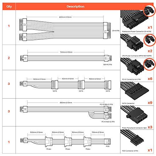 ARESGAME Alimentatore ATX 1000W, 80 Plus Gold